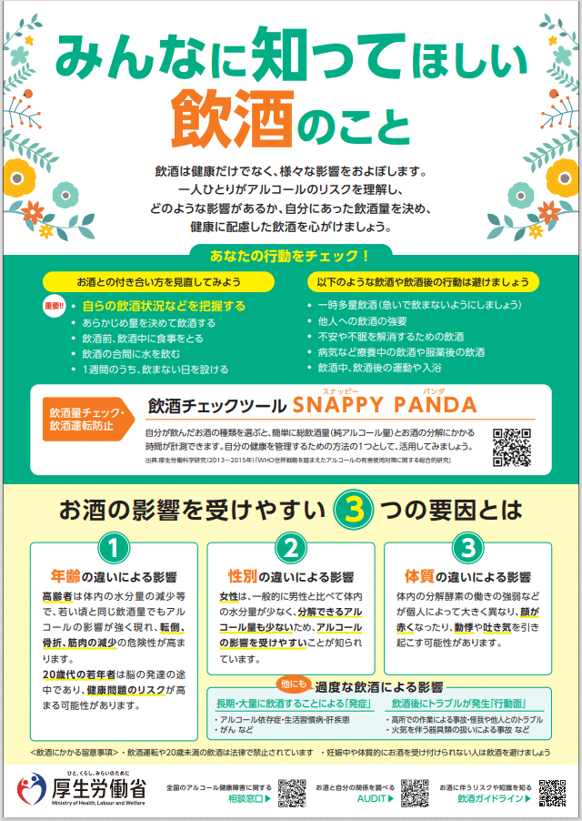 Affiche en japonais : Le bon à savoir sur la consommation d'alcool.